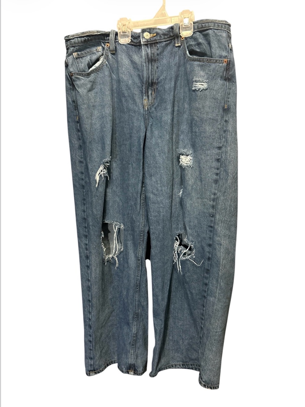 Old Navy Extra High Rise Wide Leg Distressed Jeans Womens 14 Petite Blue Denim